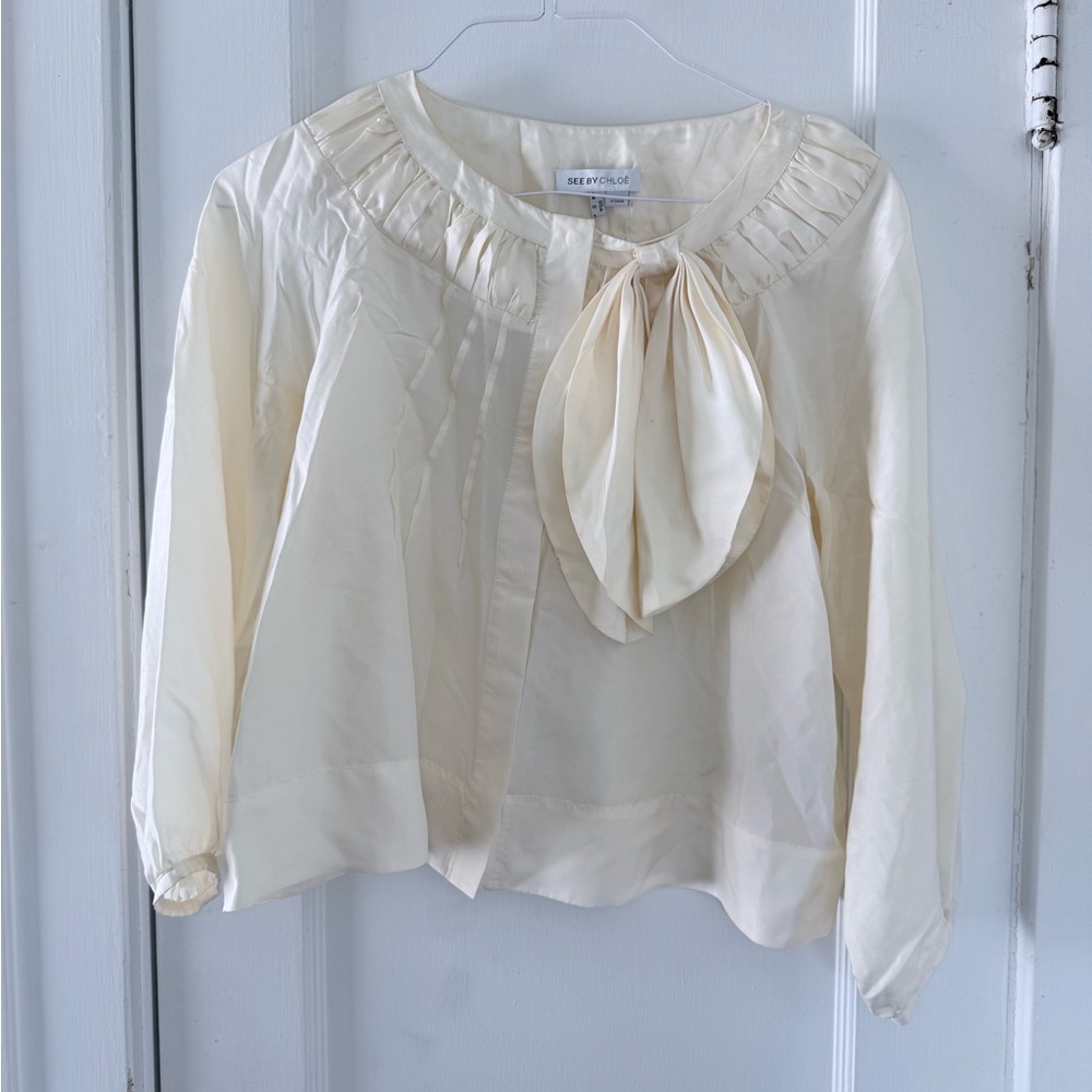 See By Chloe Cream Ruffled Tie Front Blouse